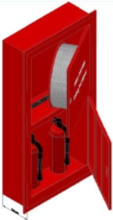 DOUBLE SURFACE VERTICAL CABINET WITH DOOR MOUNTED HOSE REEL
